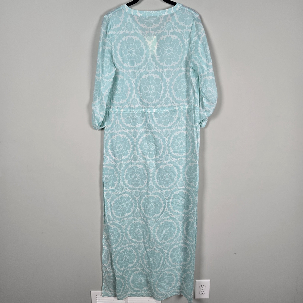 Boden Womens Floral Kaftan Maxi Shirt Dress 6L Blue Cotton Sheer Boho Beachy NWT - Picture 2 of 8